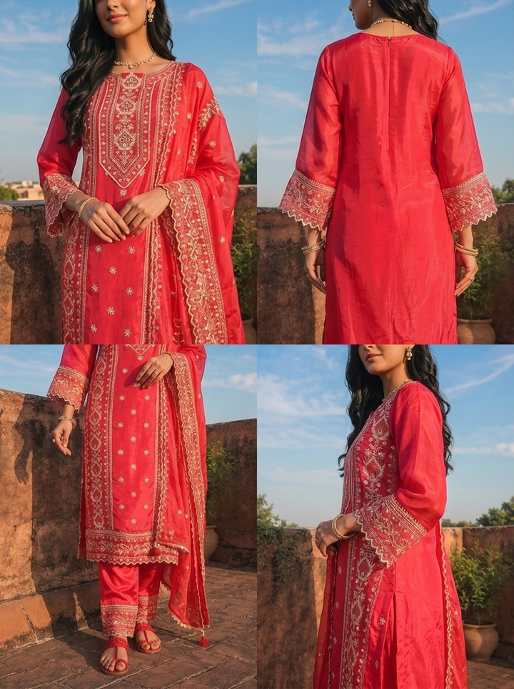 Rani Pink Cotton Tiny Floral Butis Printed Three Piece Set