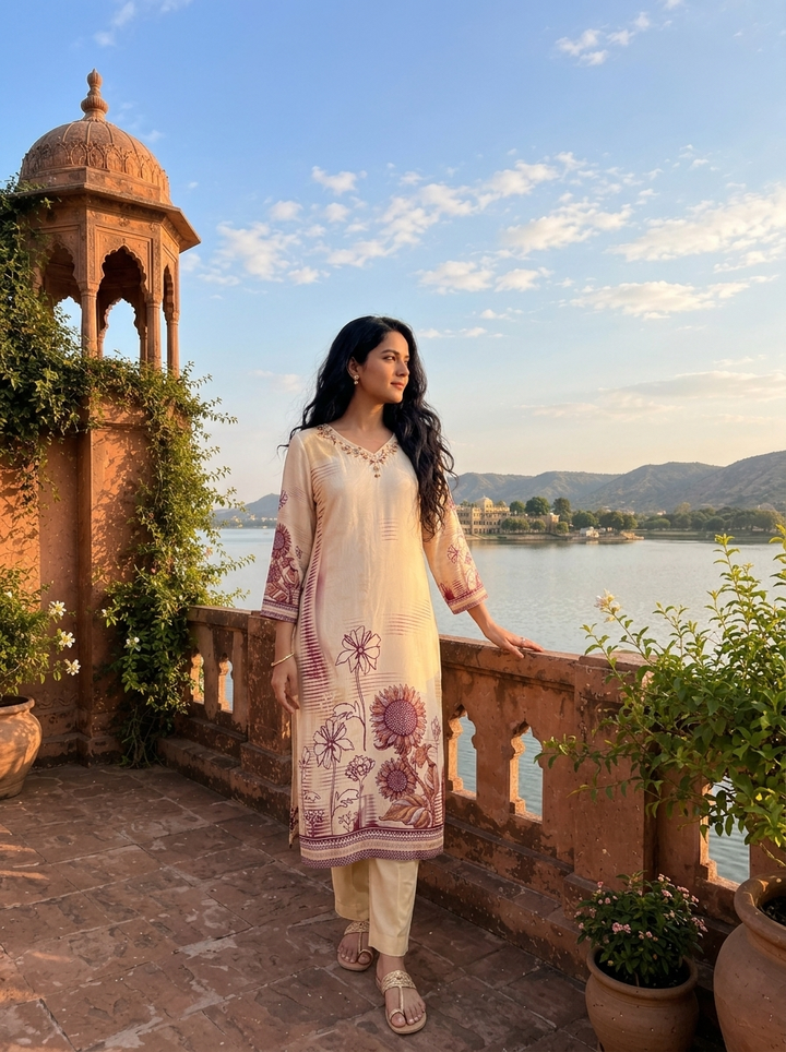 Wine Rayon Bagru Block Printed Three Piece Set