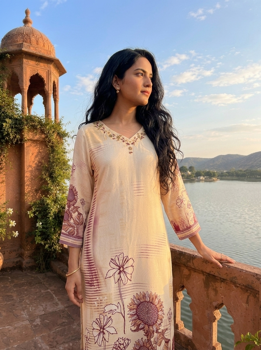 Wine Rayon Bagru Block Printed Three Piece Set