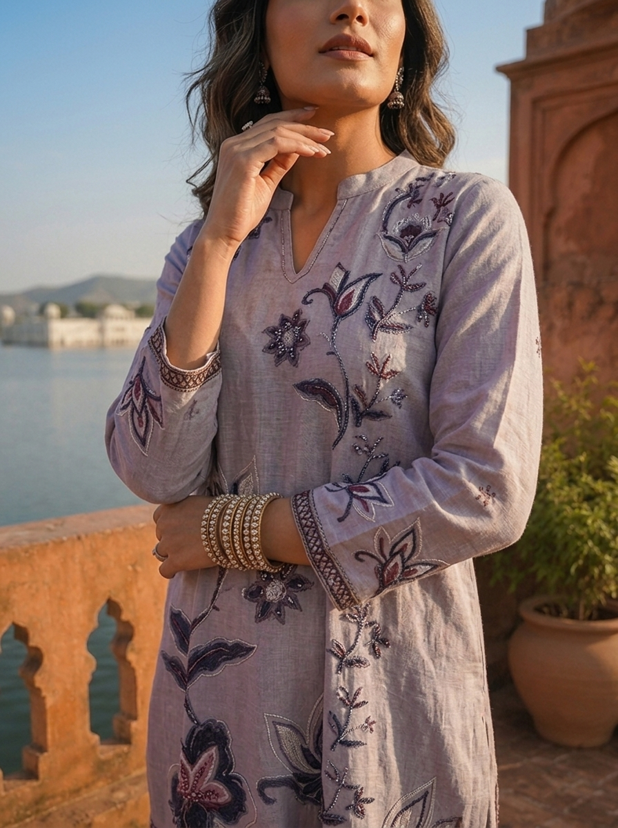 Grey Cotton Floral Digital Printed Three Piece Set