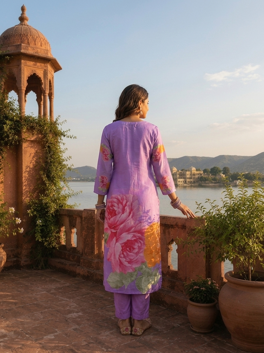 Lilac Muslin Floral Digital Printed Three Piece Set