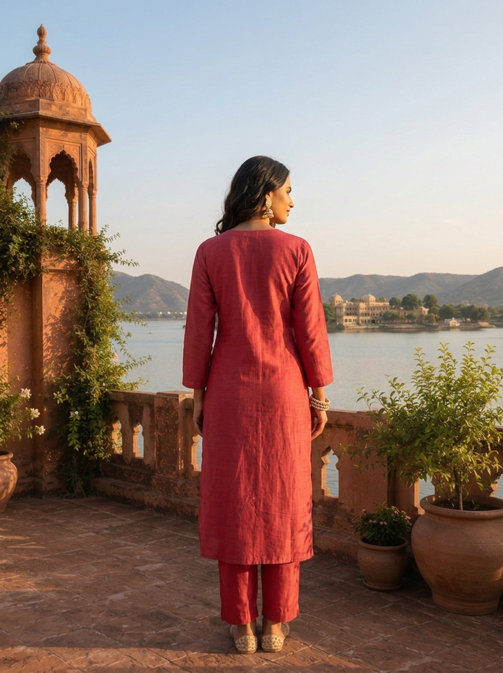 Onion Rayon Thread Embroidered Three Piece Set