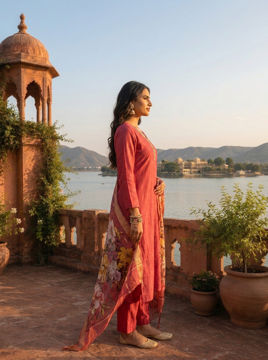 Onion Rayon Thread Embroidered Three Piece Set