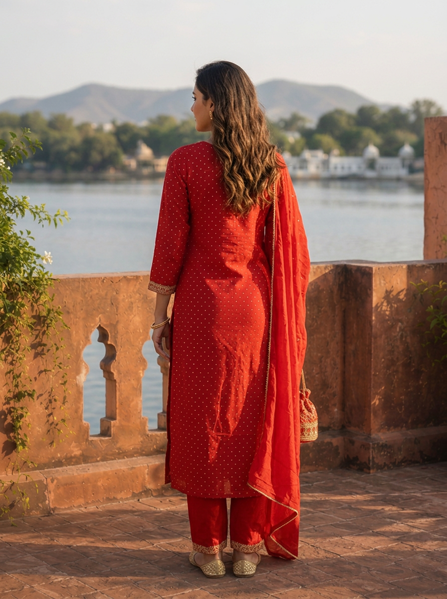 Maroon Silk Zari Printed Three Piece Set
