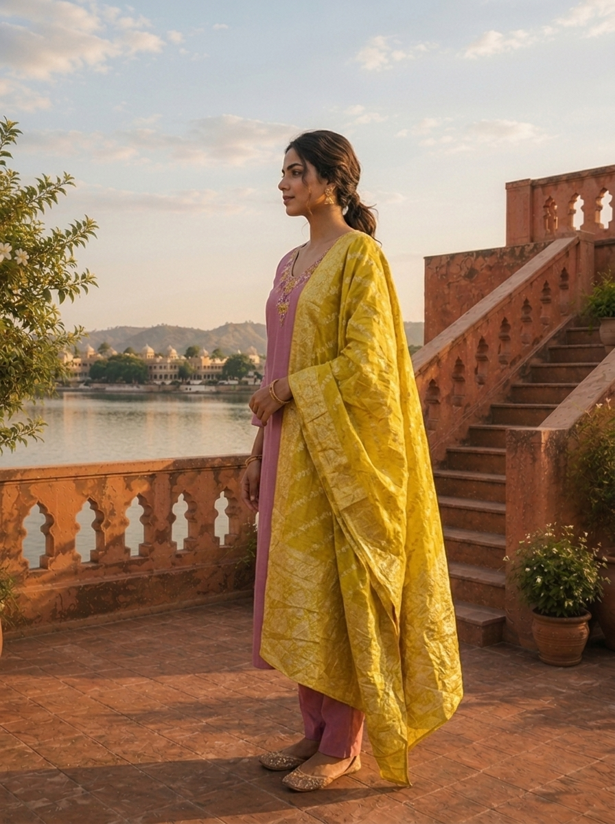 Onion Silk Thread Floral Embroidered Three Piece Set