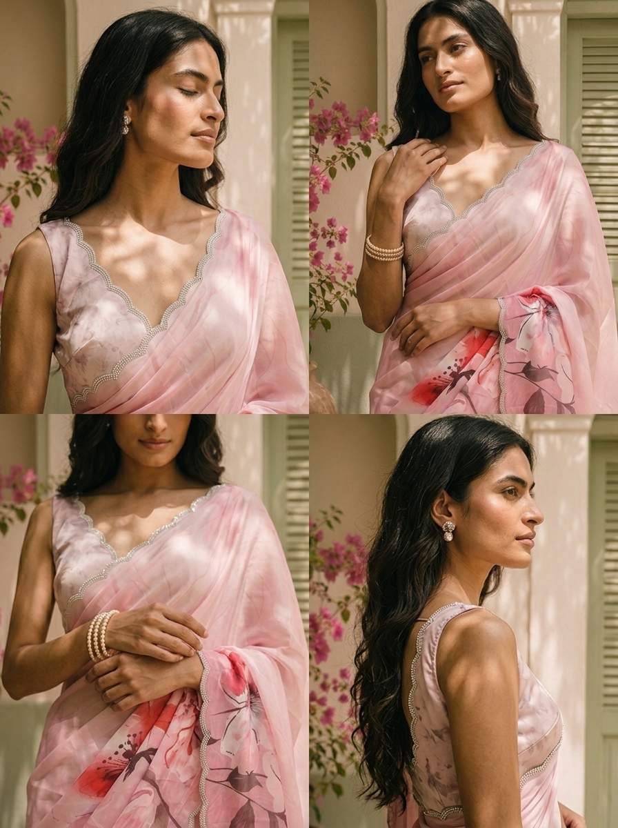 Peach Satin Large Digital Floral Printed Saree