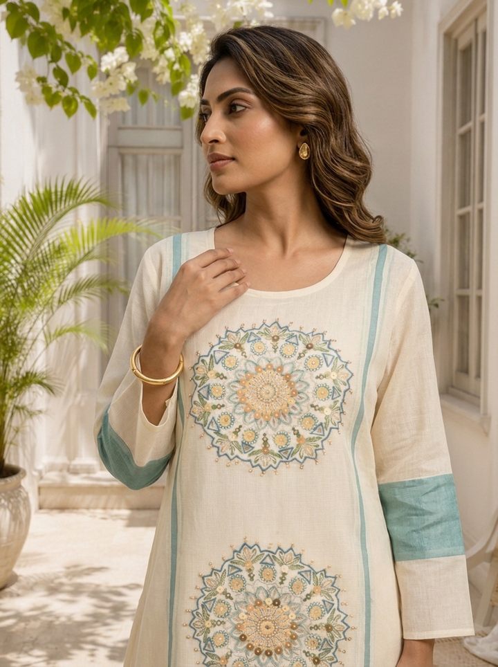 Sea Green Organza Mandala Motifs Embroidered Two Piece Set