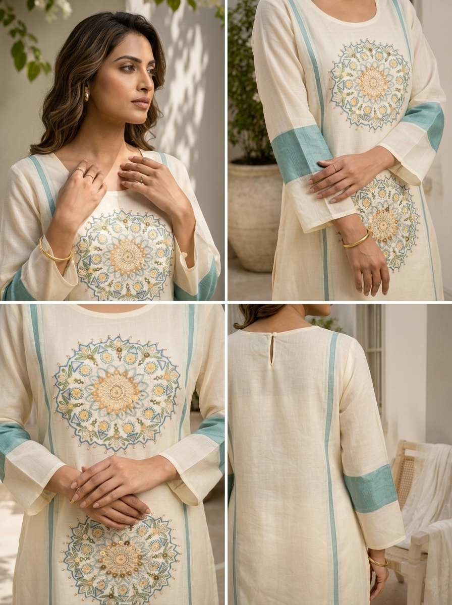 Sea Green Organza Mandala Motifs Embroidered Two Piece Set