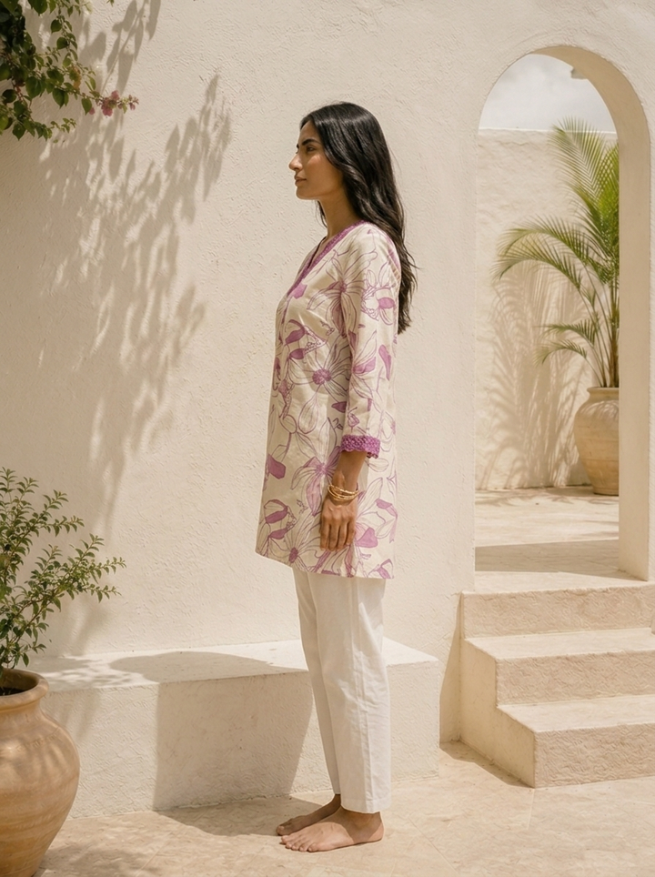 Lavender Cotton Lily Floral Printed Kurta
