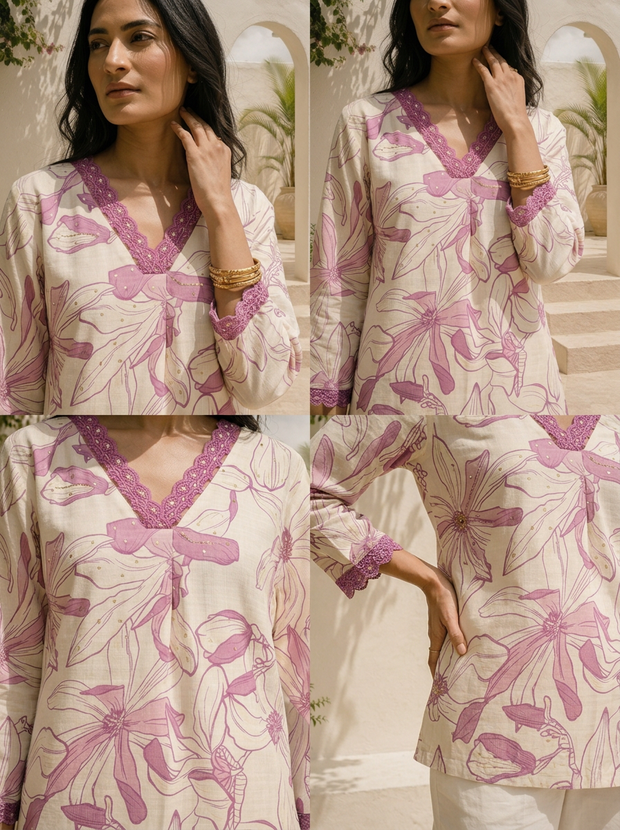 Lavender Cotton Lily Floral Printed Kurta