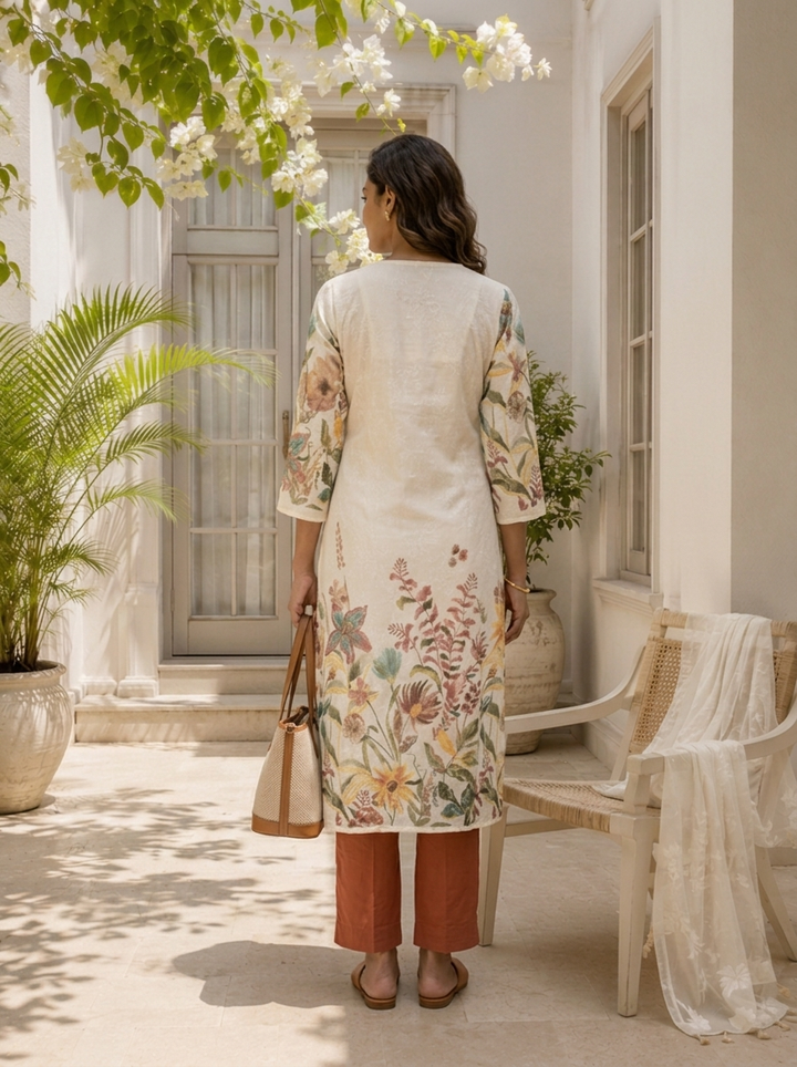 Brown Cotton Botanical Floral Printed Two Piece Set