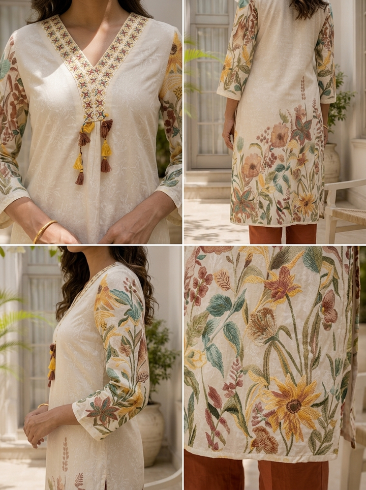 Brown Cotton Botanical Floral Printed Two Piece Set