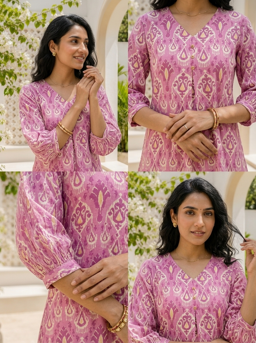 Purple Cotton Ikat Jaal Printed Kurta