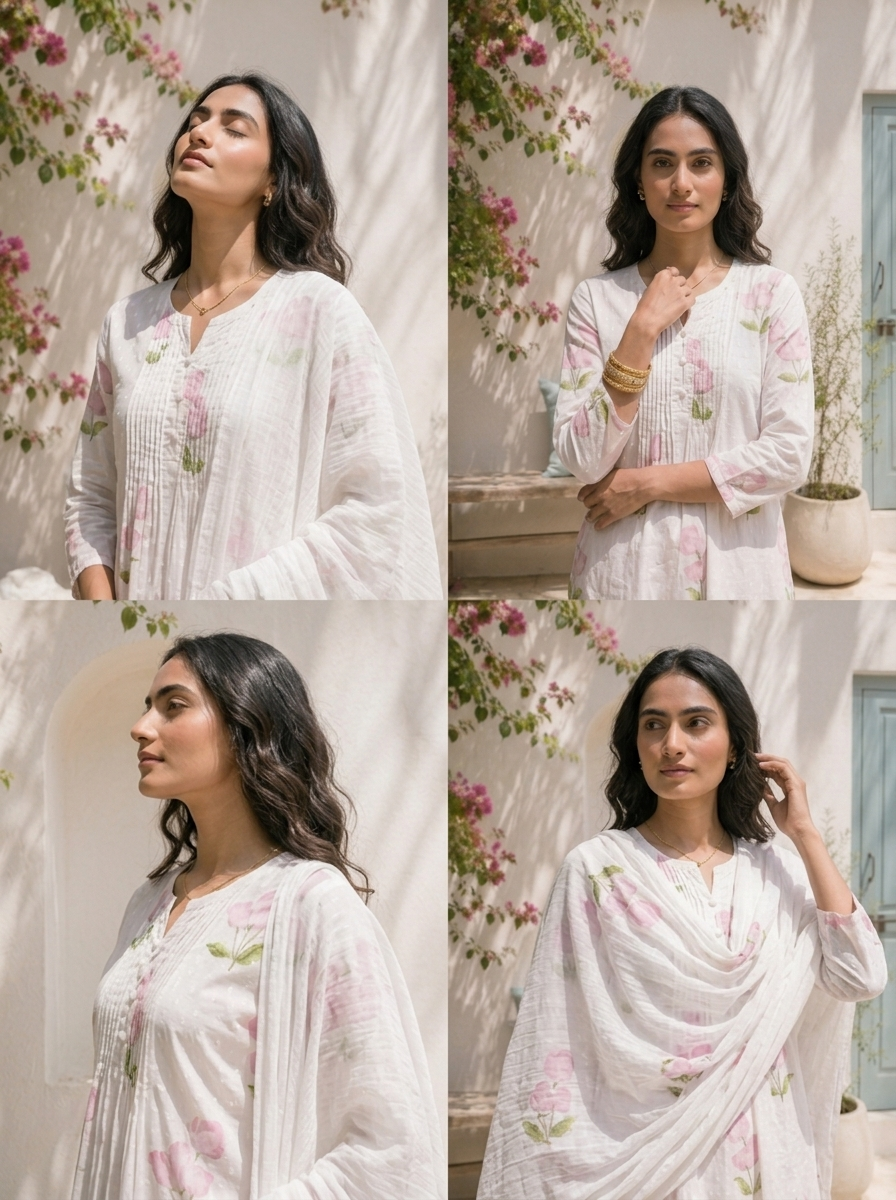 Lilac Cotton Tulip Floral Printed Three Piece Set