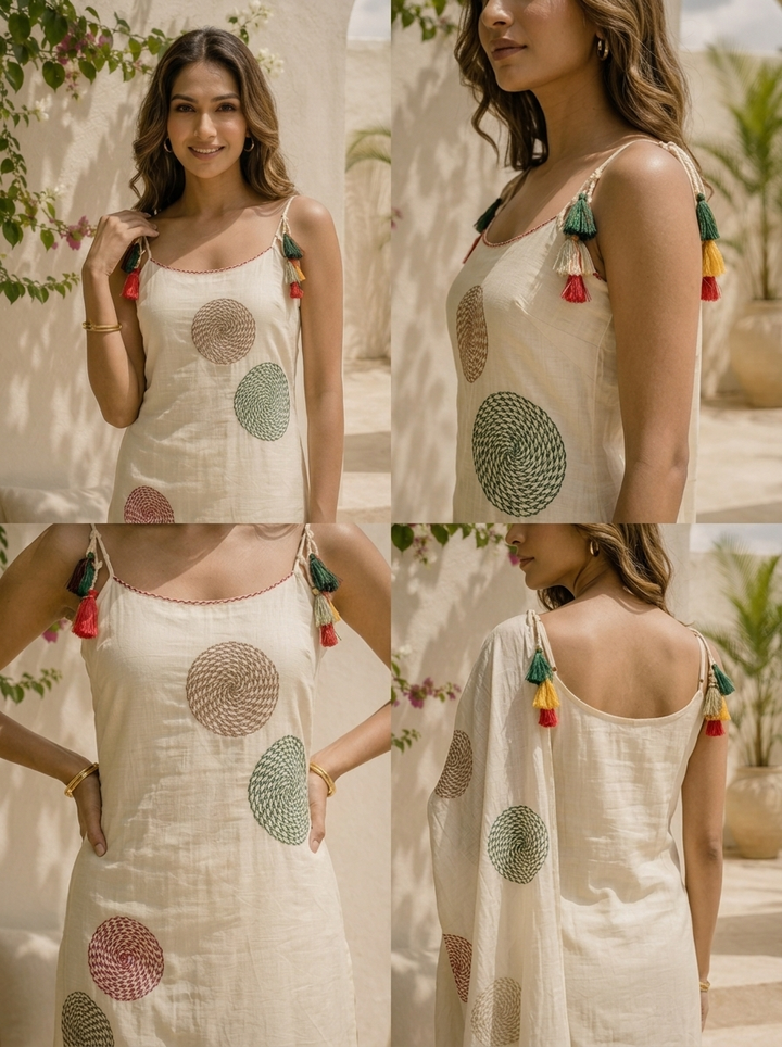 Mint Chanderi Geometric Circle Motifs Embroidered Three Piece Set