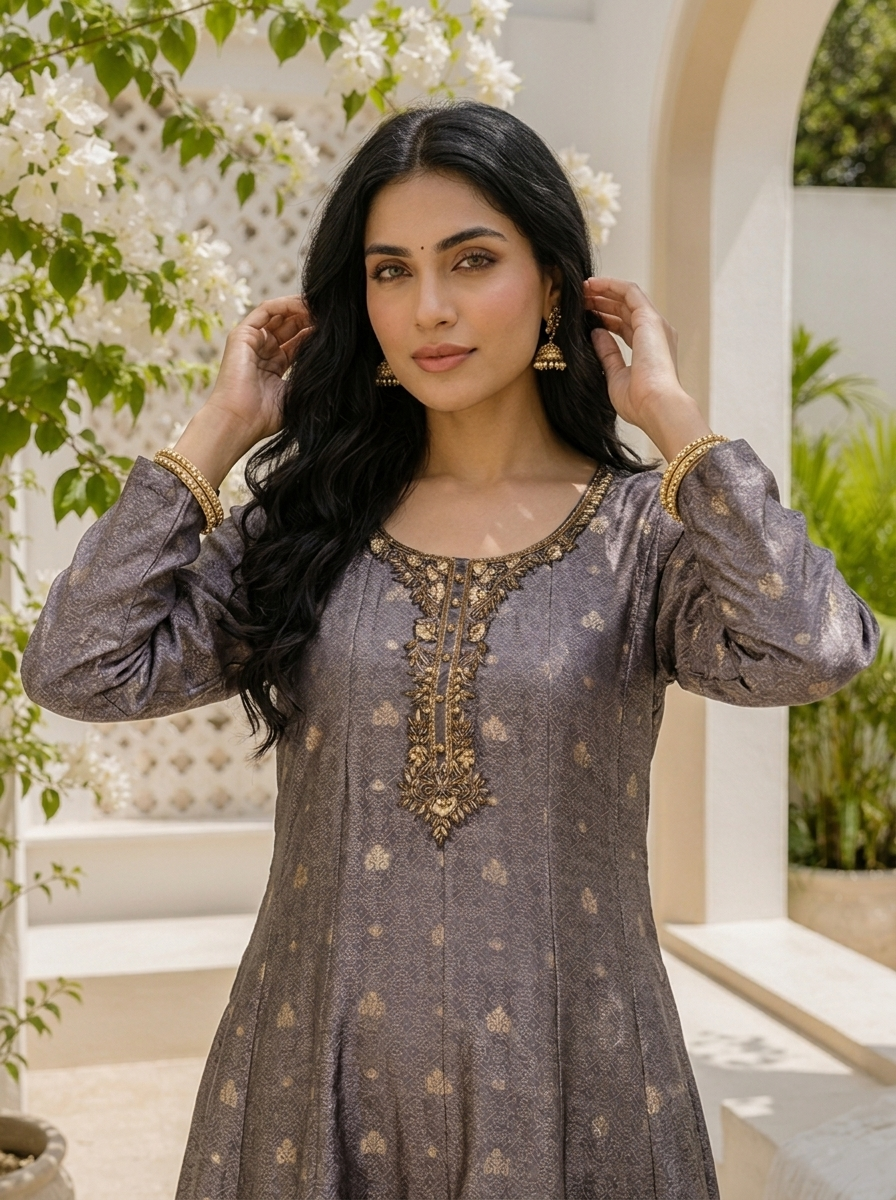 Lavender Silk All-Over Butti Jacquard Weaved Three Piece Set