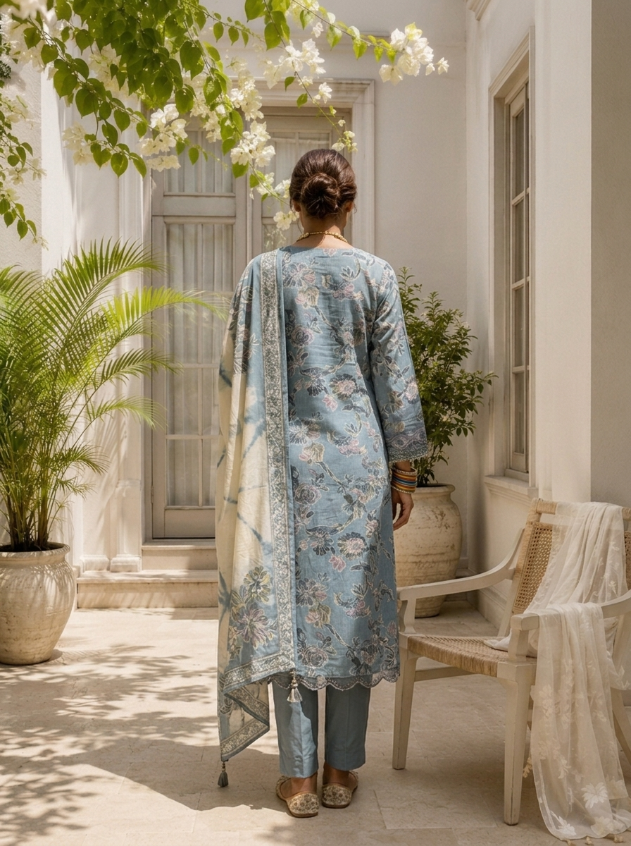 Aqua Chinon Botanical Floral Printed Three Piece Set