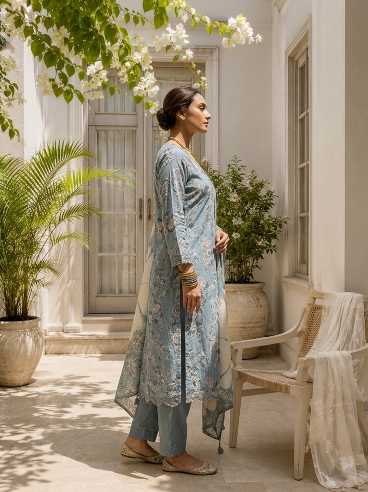 Aqua Chinon Botanical Floral Printed Three Piece Set