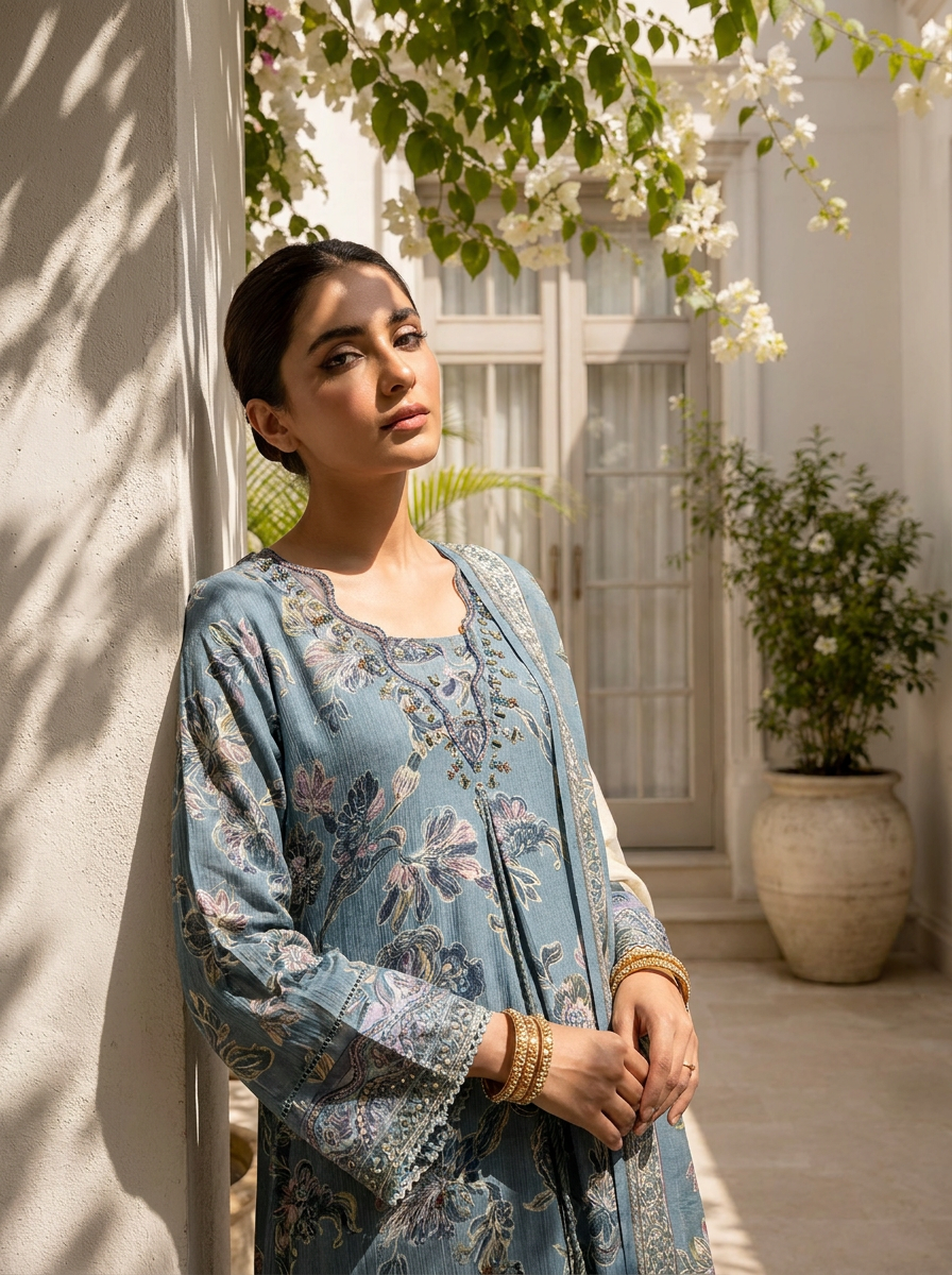 Aqua Chinon Botanical Floral Printed Three Piece Set