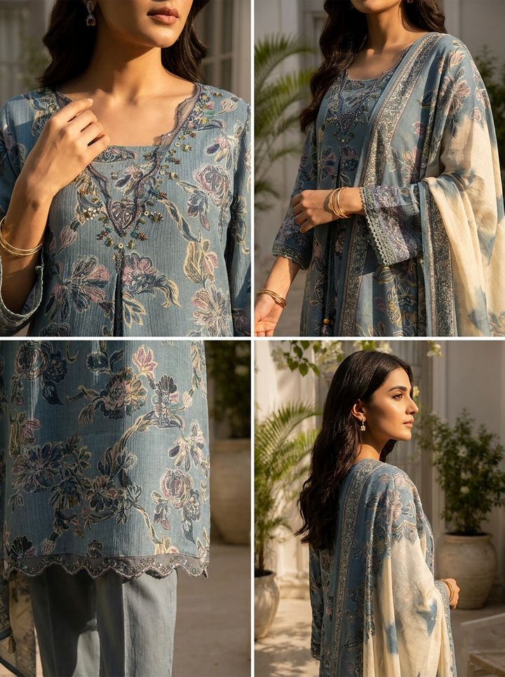 Aqua Chinon Botanical Floral Printed Three Piece Set