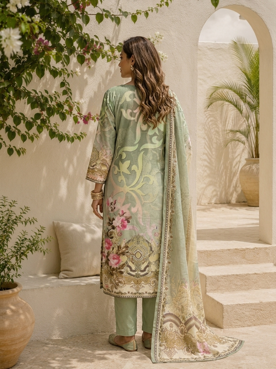 Pista Silk Ethnic Motif Printed Three Piece Set