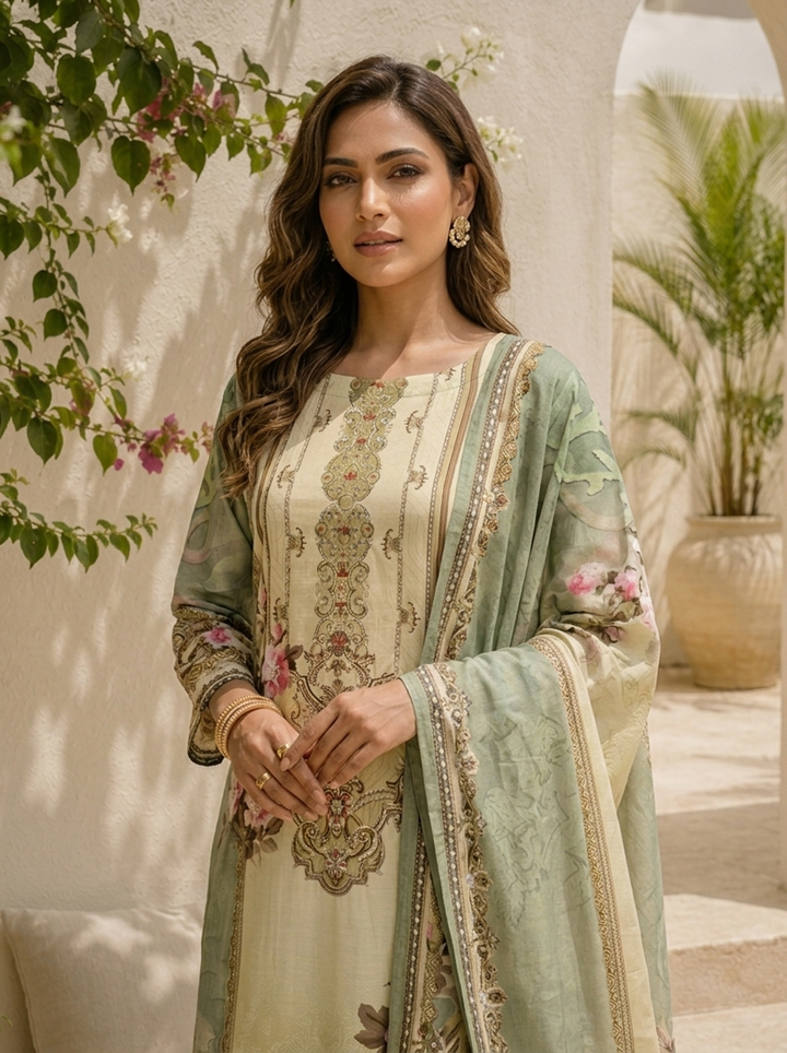 Pista Silk Ethnic Motif Printed Three Piece Set