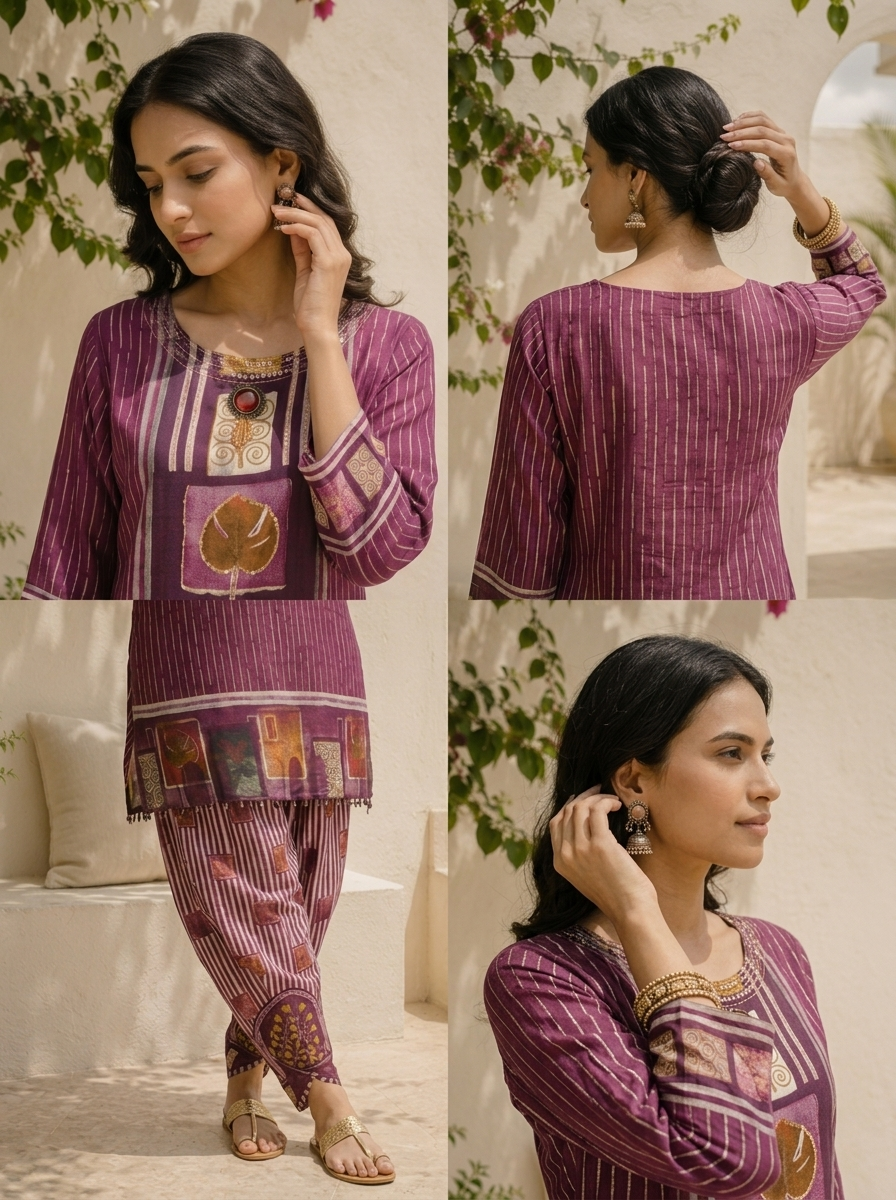 Wine Crepe Ajrakh Printed Two Piece Set