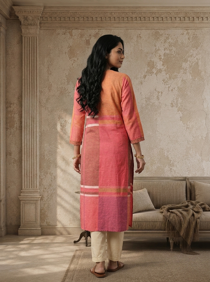 Pink Linen Mandala Bloom Printed Kurta