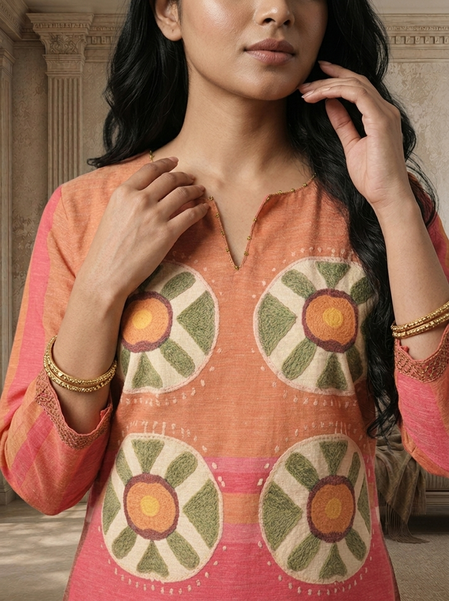 Pink Linen Mandala Bloom Printed Kurta