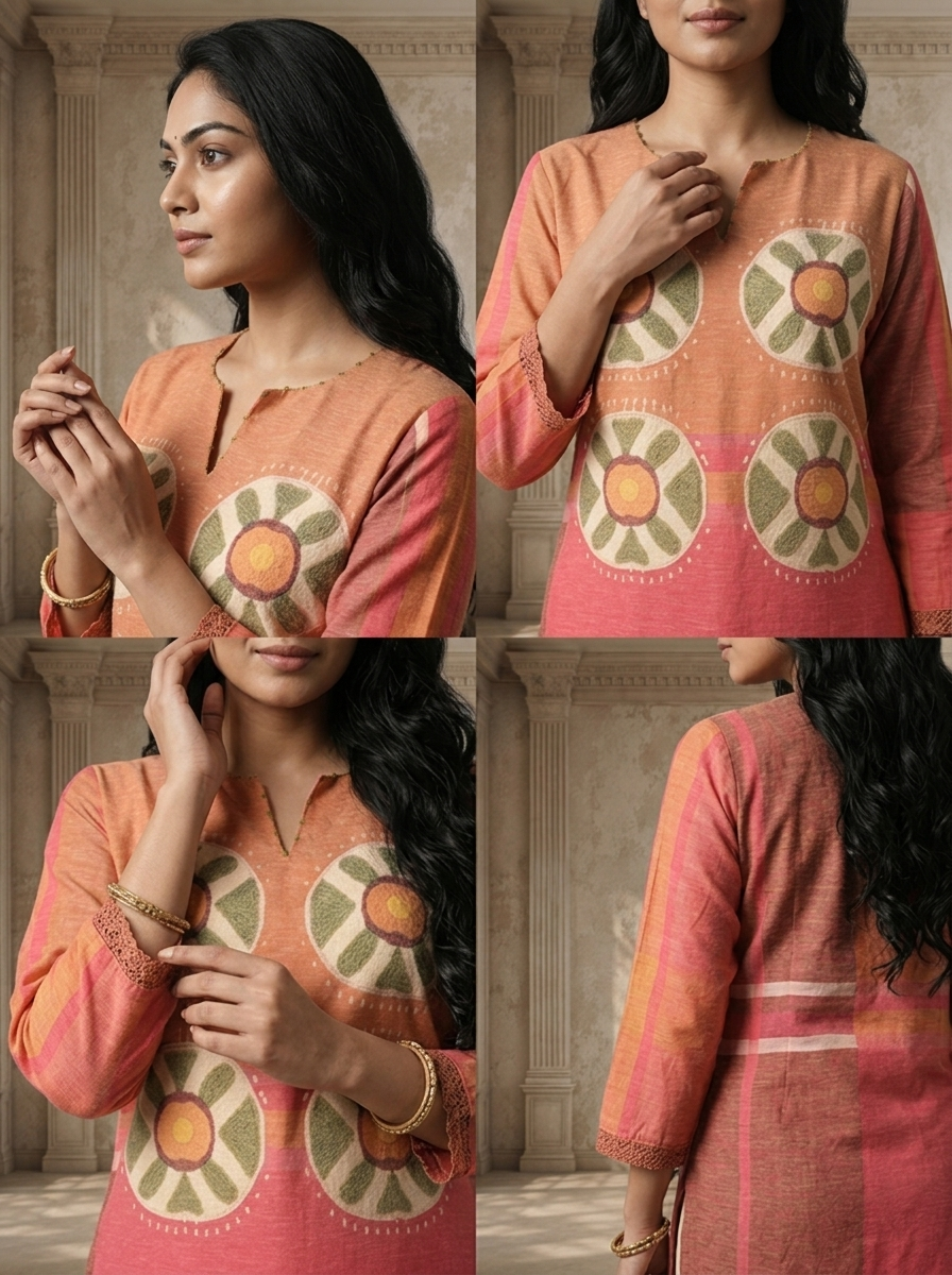 Pink Linen Mandala Bloom Printed Kurta