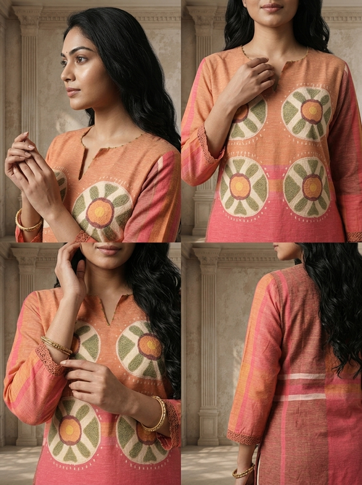 Pink Linen Mandala Bloom Printed Kurta