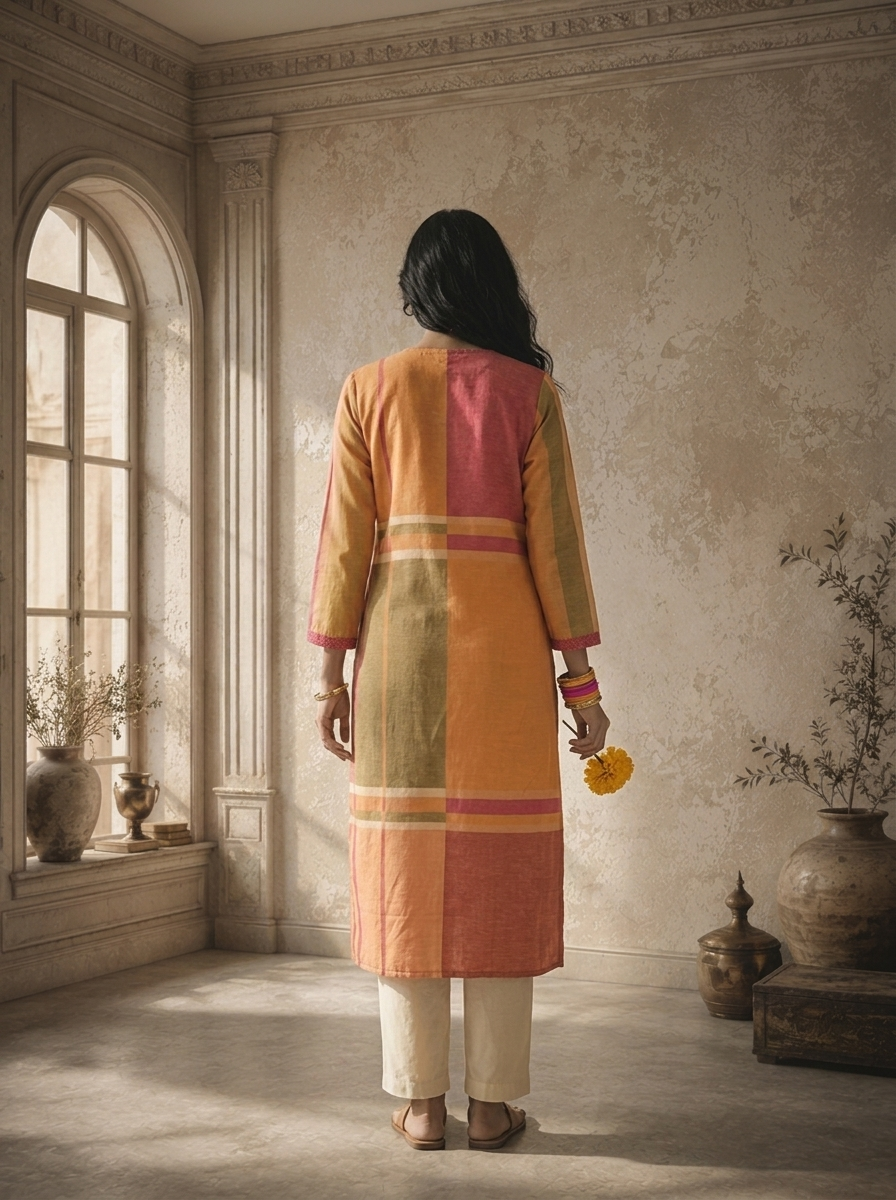 Mustard Linen Mandala Bloom Printed Kurta