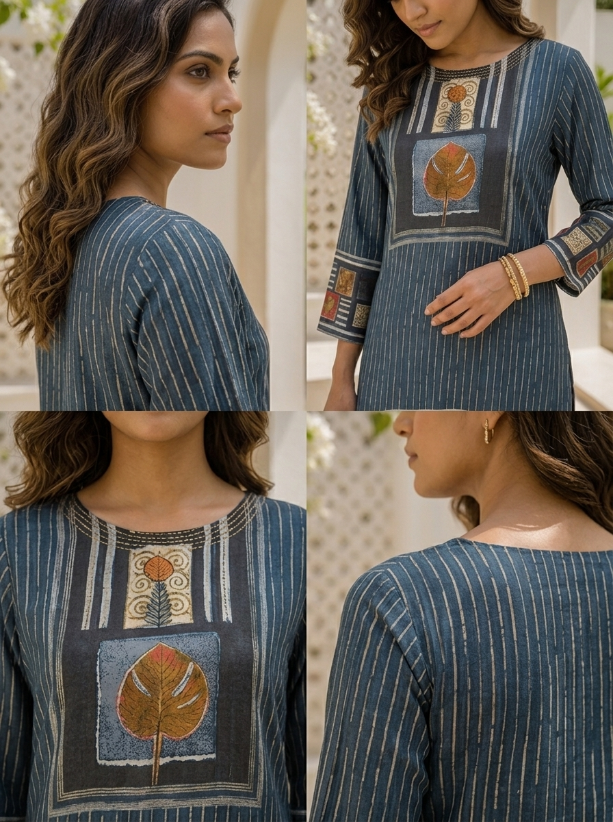 Blue Crepe Ajrakh Printed Two Piece Set