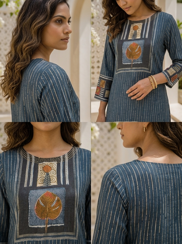 Blue Crepe Ajrakh Printed Two Piece Set