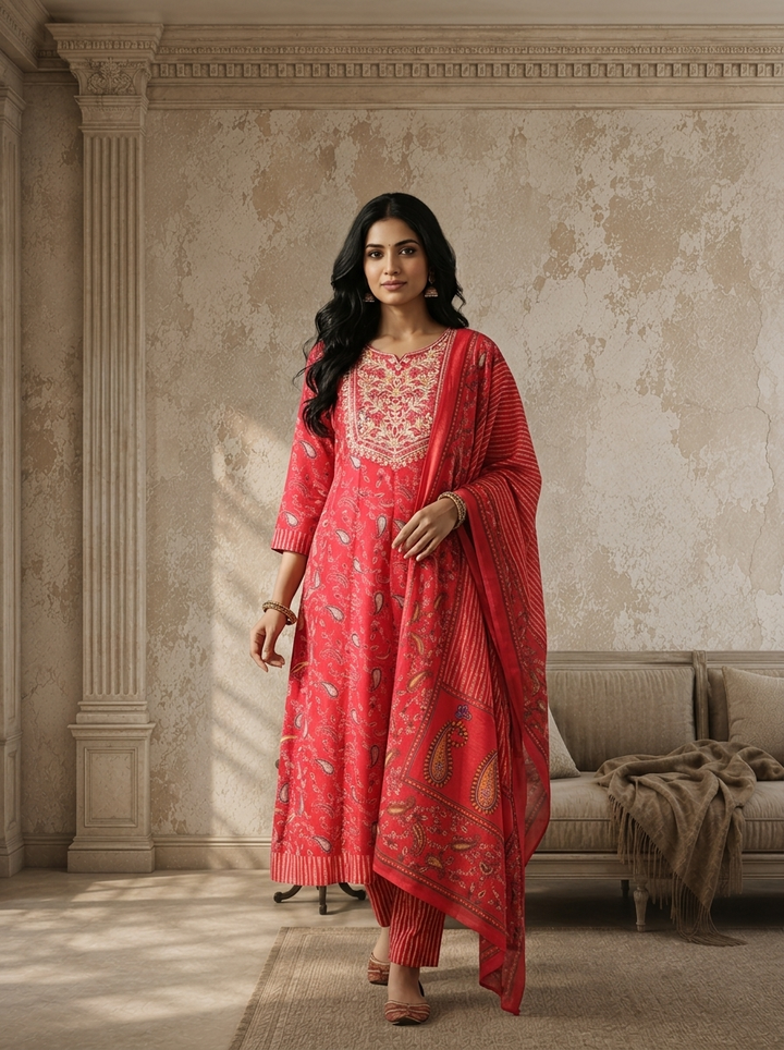 Rani Muslin Paisley Printed Three Piece Set