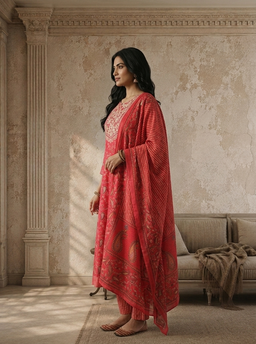 Rani Muslin Paisley Printed Three Piece Set