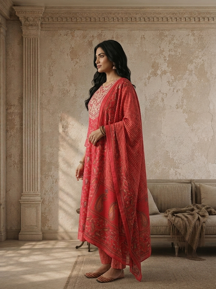 Rani Muslin Paisley Printed Three Piece Set