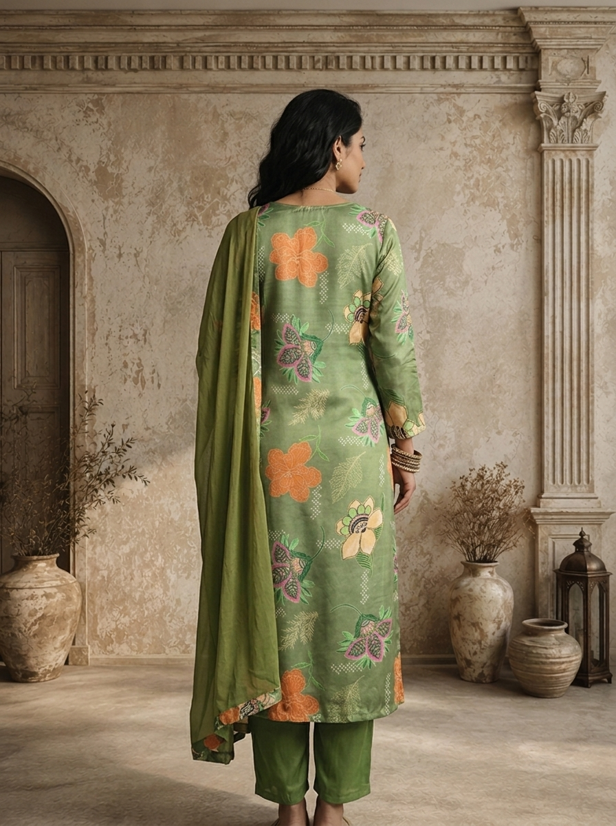 Pista Muslin Botanical Printed Three Piece Set