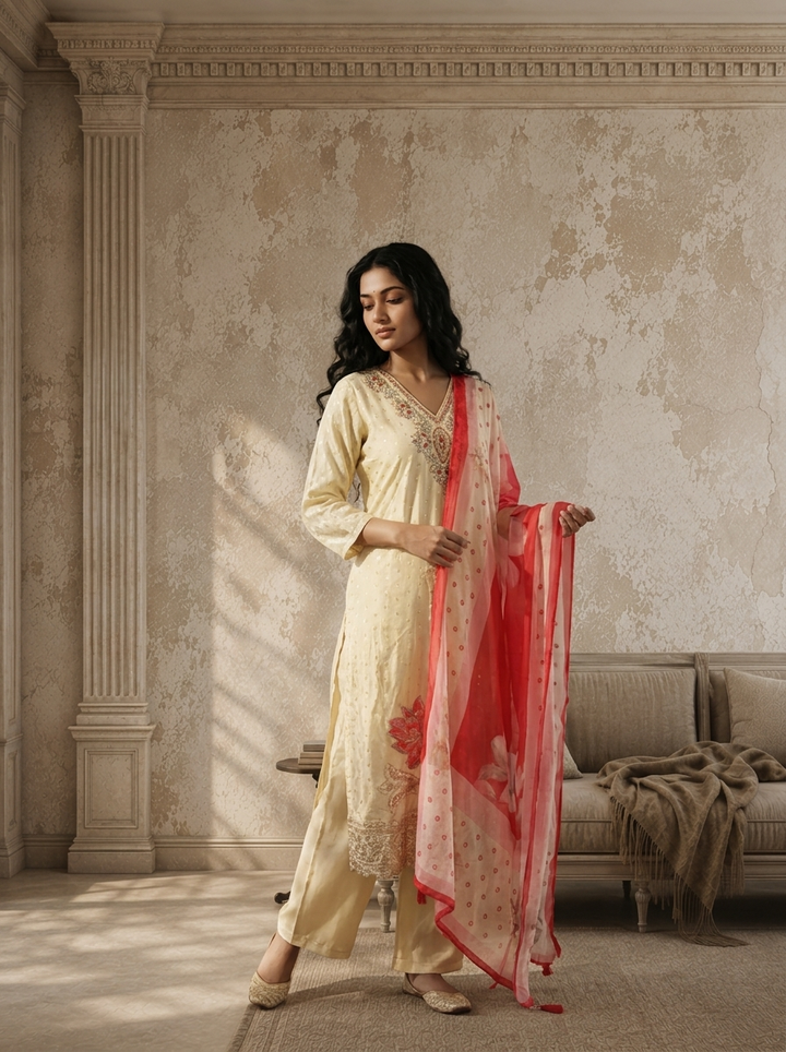 Rani Tissue Floral Embroidered Three Piece Set