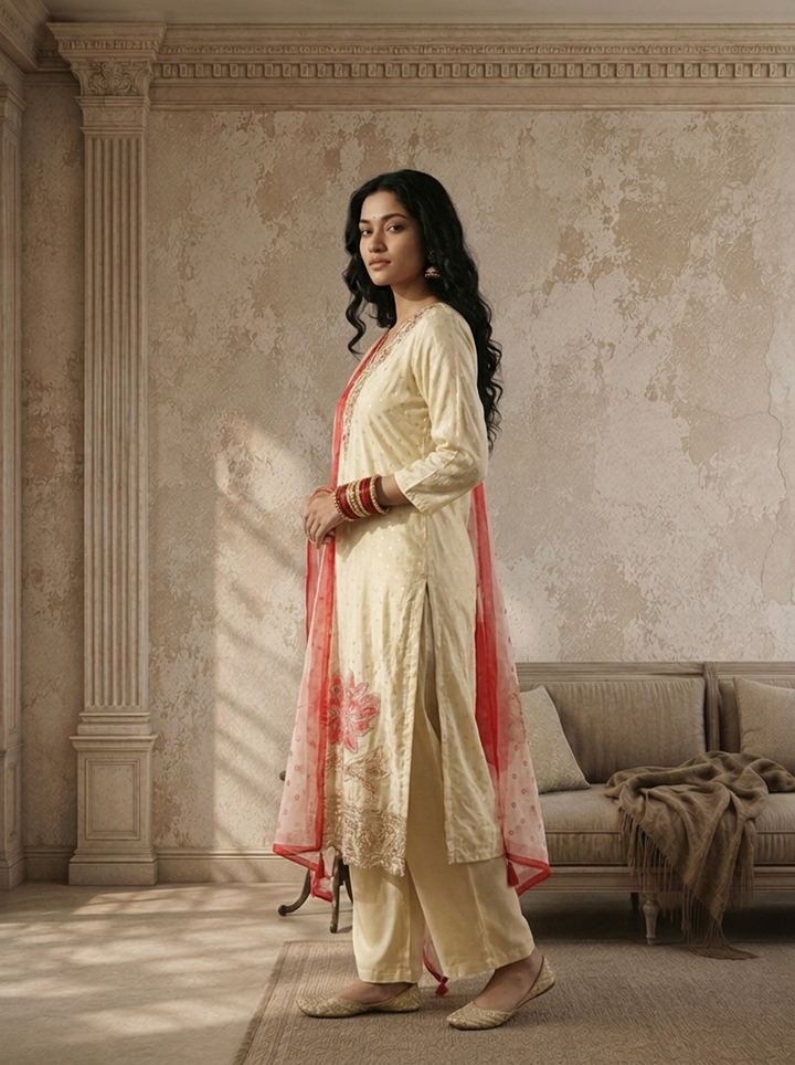Rani Tissue Floral Embroidered Three Piece Set