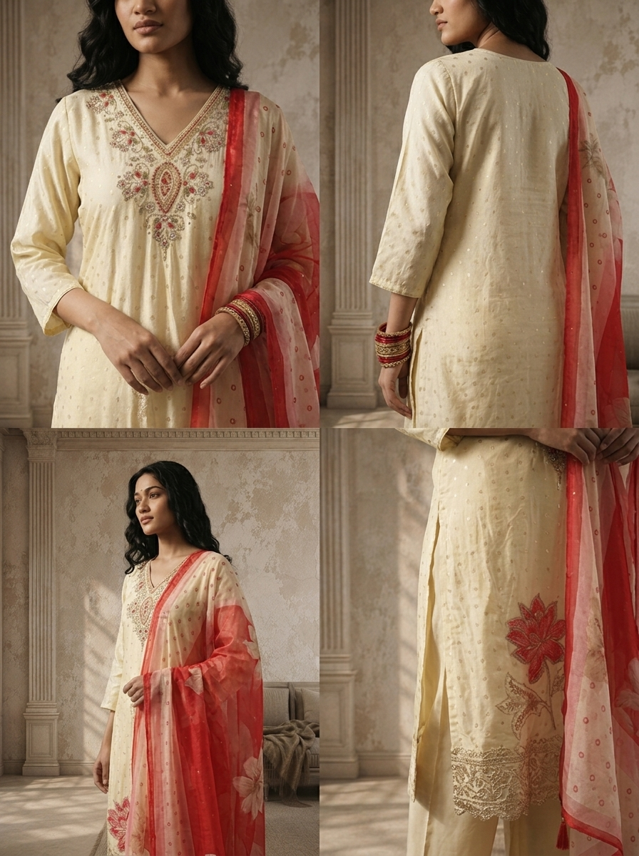 Rani Tissue Floral Embroidered Three Piece Set