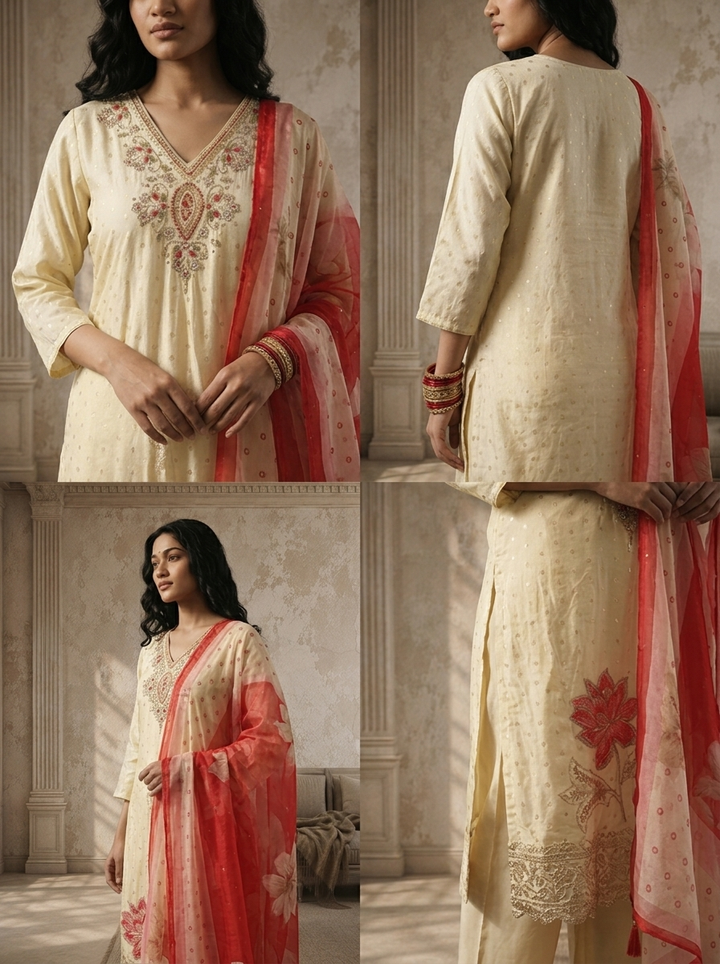 Rani Tissue Floral Embroidered Three Piece Set