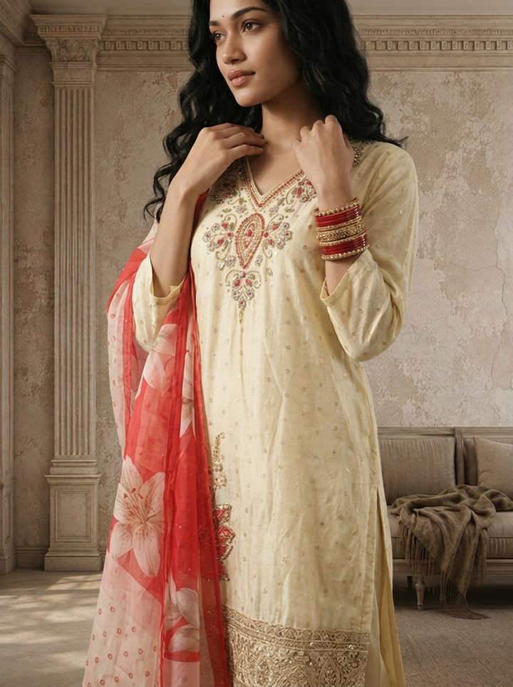 Rani Tissue Floral Embroidered Three Piece Set