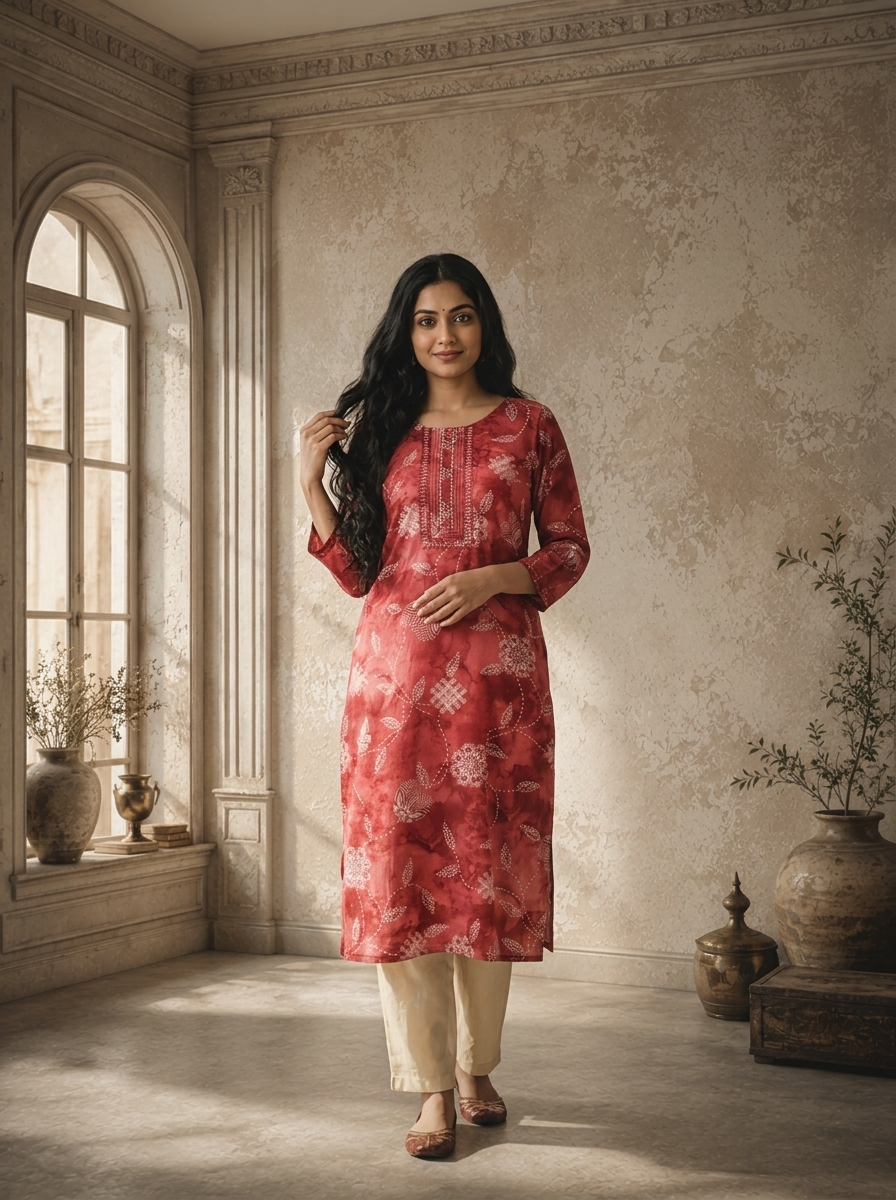 Onion Rayon Floral And Ethnic Printed Kurta