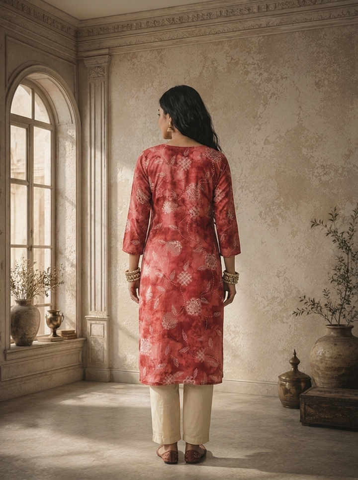 Onion Rayon Floral And Ethnic Printed Kurta