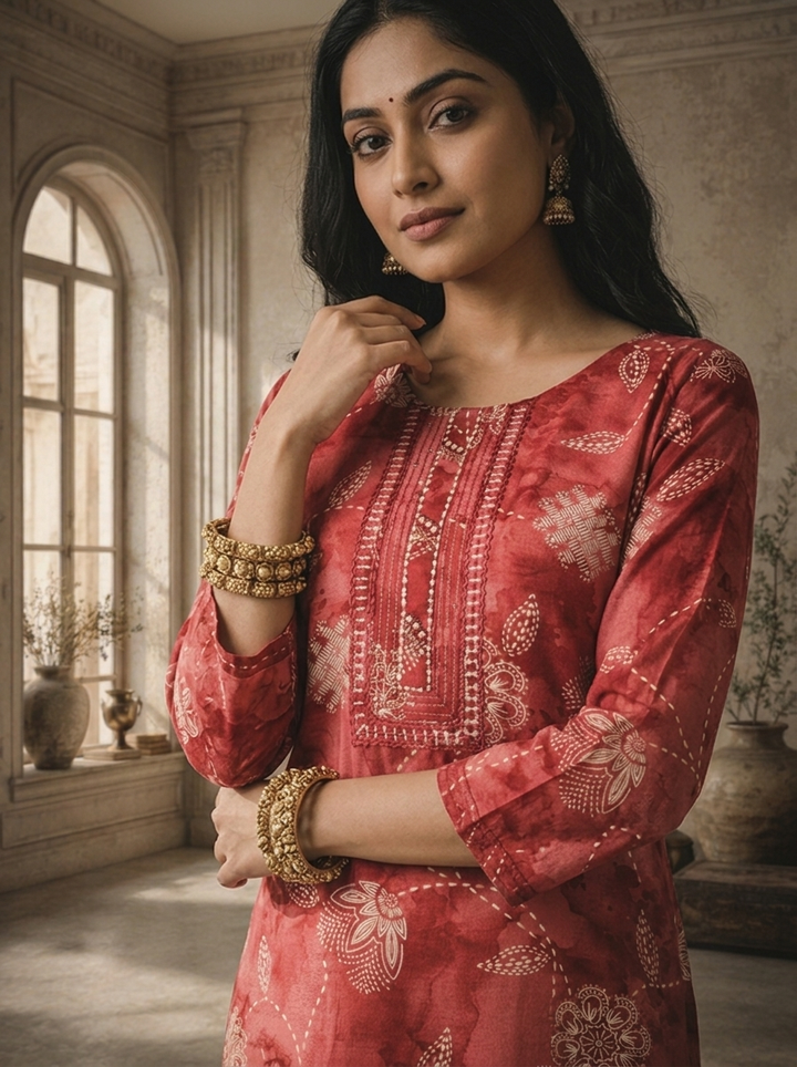 Onion Rayon Floral And Ethnic Printed Kurta