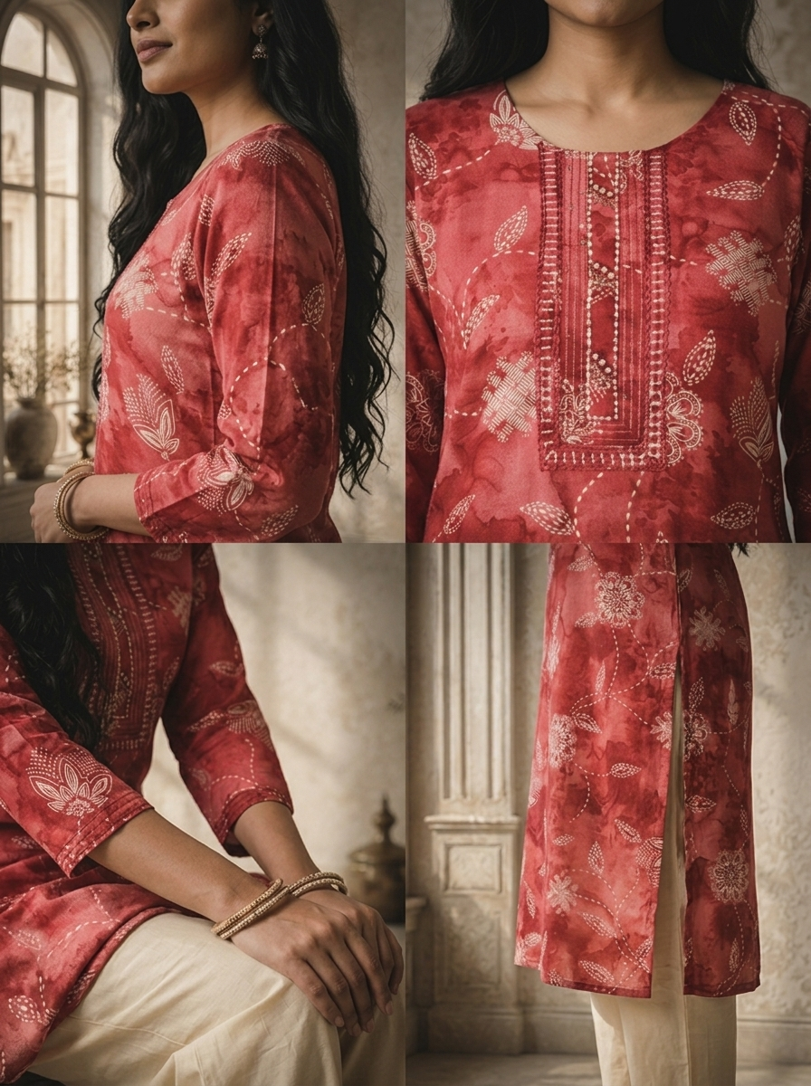 Onion Rayon Floral And Ethnic Printed Kurta