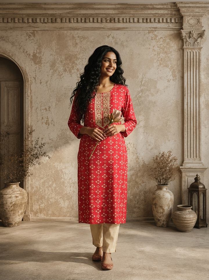 Magenta Rayon Diamond Jaal Printed Kurta