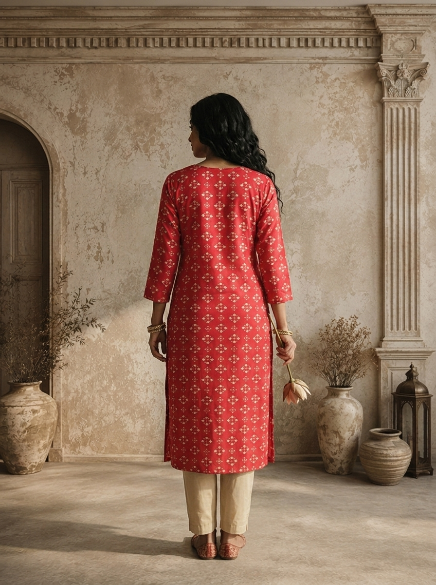 Magenta Rayon Diamond Jaal Printed Kurta