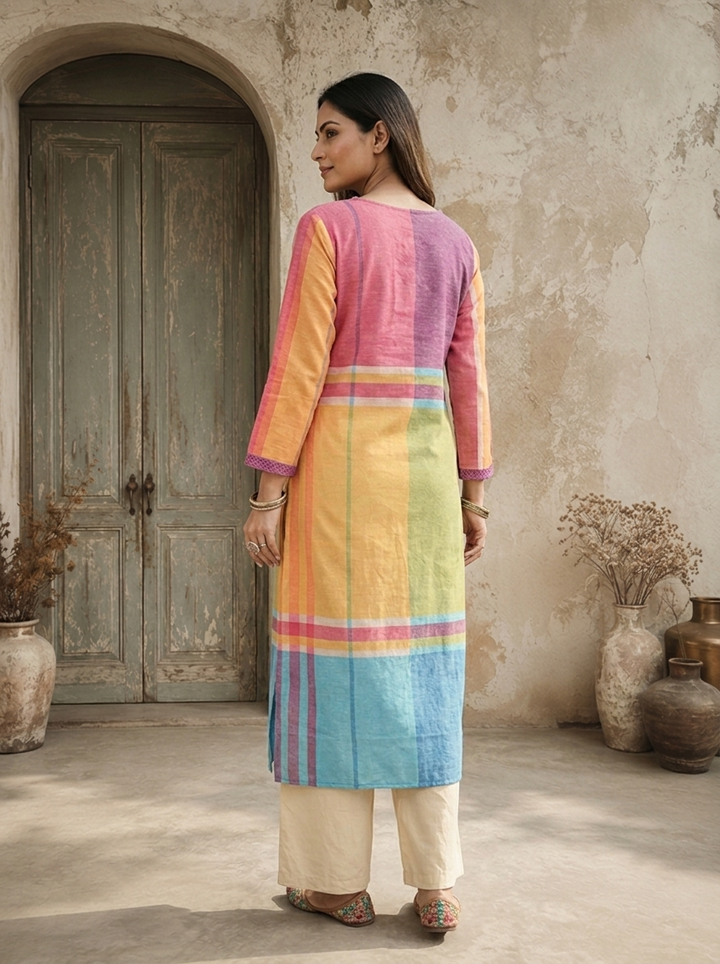 Pista Linen Mandala Bloom Printed Kurta